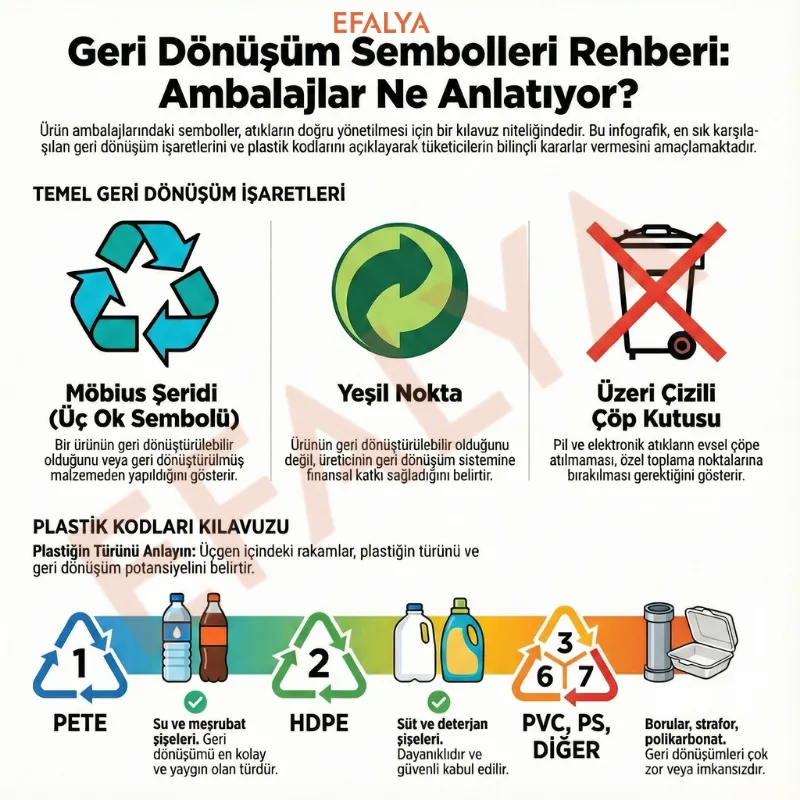 Efalya geri dönüşüm döngüsü ve atığın yolculuğu infografiği.