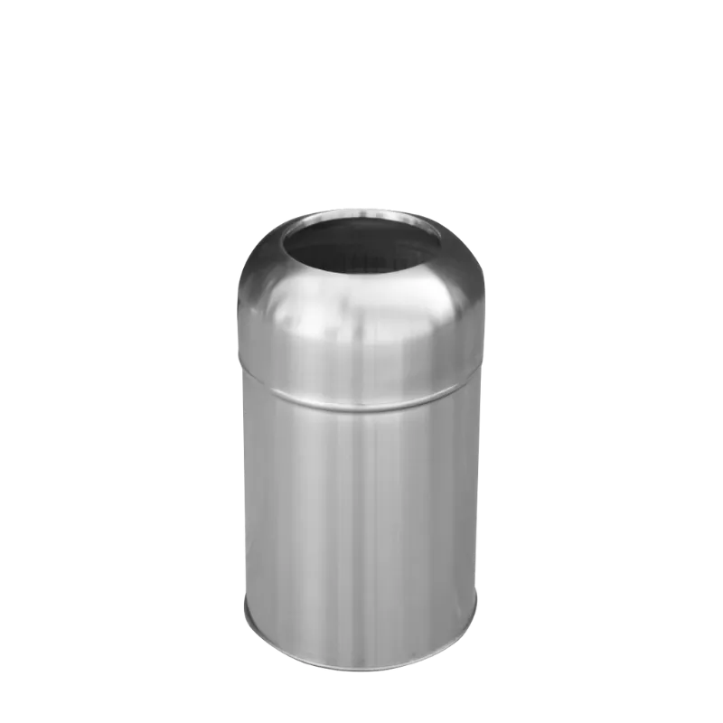 paslanmaz çelik malzemeden üretilmiş, 15 litre kapasiteli, korozyona dayanıklı yuvarlak kubbe kapaklı mini çöp kovası.