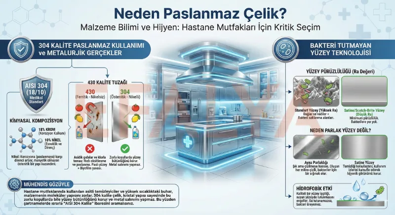 304 kalite ve 430 kalite paslanmaz çelik farkları, metalurjik yapı ve korozyon direnci karşılaştırması.
