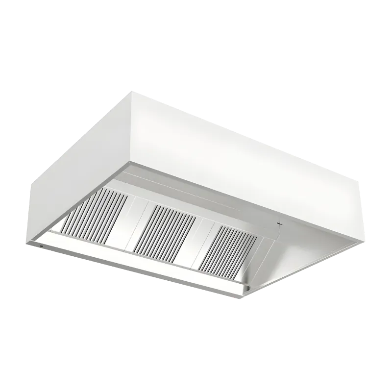 Hava kaçışını önleyen bindirmeli punta kaynak yapısına sahip, filtreli veya filtresiz seçenekli, paslanmaz çelik endüstriyel duvar tipi davlumbaz.