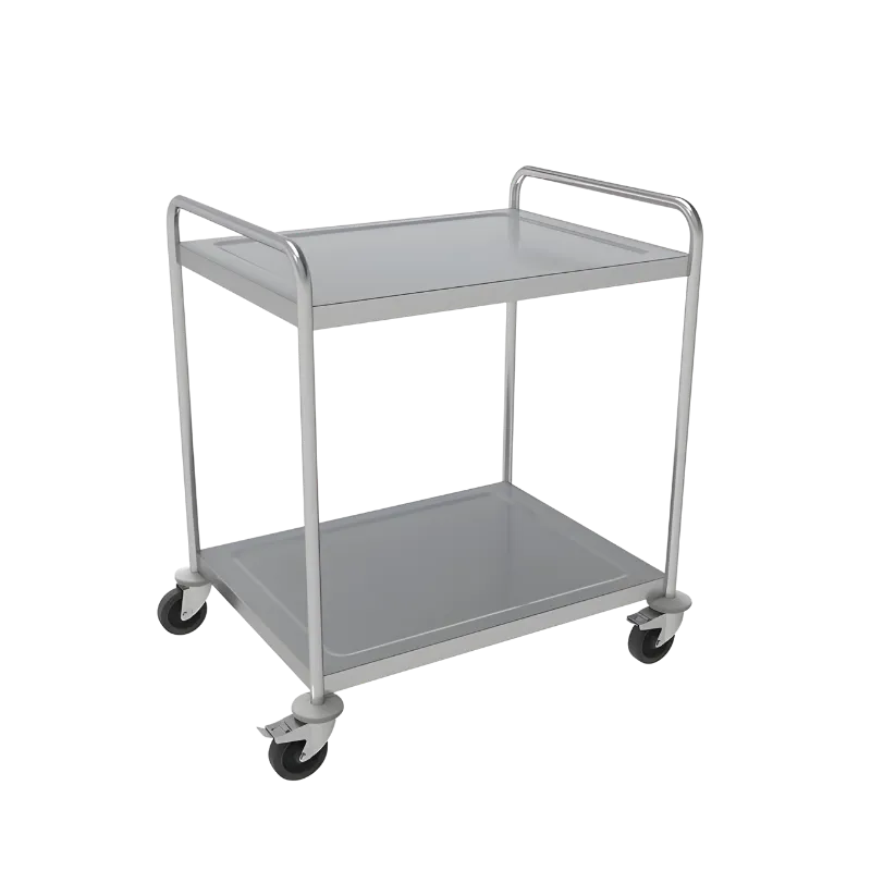 55x80x85 cm ölçülerinde, 2’si kilitlenebilir 4 tekerlekli, isteğe bağlı 3 raflı üretilebilen paslanmaz çelik otel ve restoran servis arabası.
