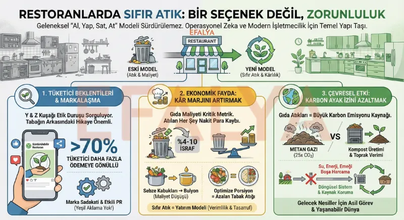 Tezgah içi kompost ünitesi, dikey bahçe ve enerji verimli sistemlerle donatılmış, şefin çalıştığı sürdürülebilir bir restoran mutfağı.