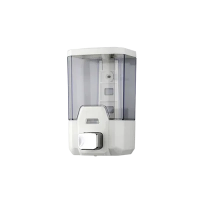 1000 ml kapasiteli, şeffaf hazneli, beyaz ABS gövdeli ve krom butonlu manuel köpük sabunluk.