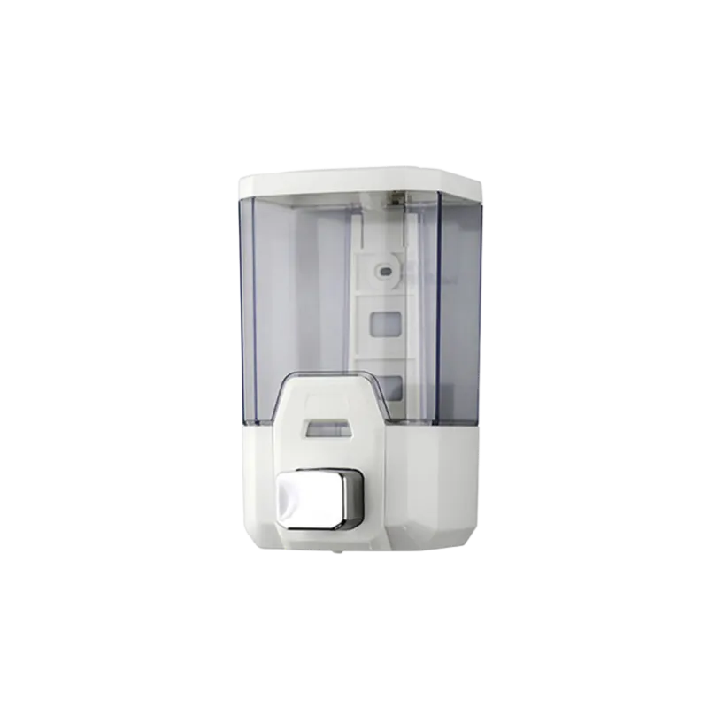 1000 ml kapasiteli, şeffaf hazneli, beyaz ABS gövdeli ve krom butonlu manuel köpük sabunluk.