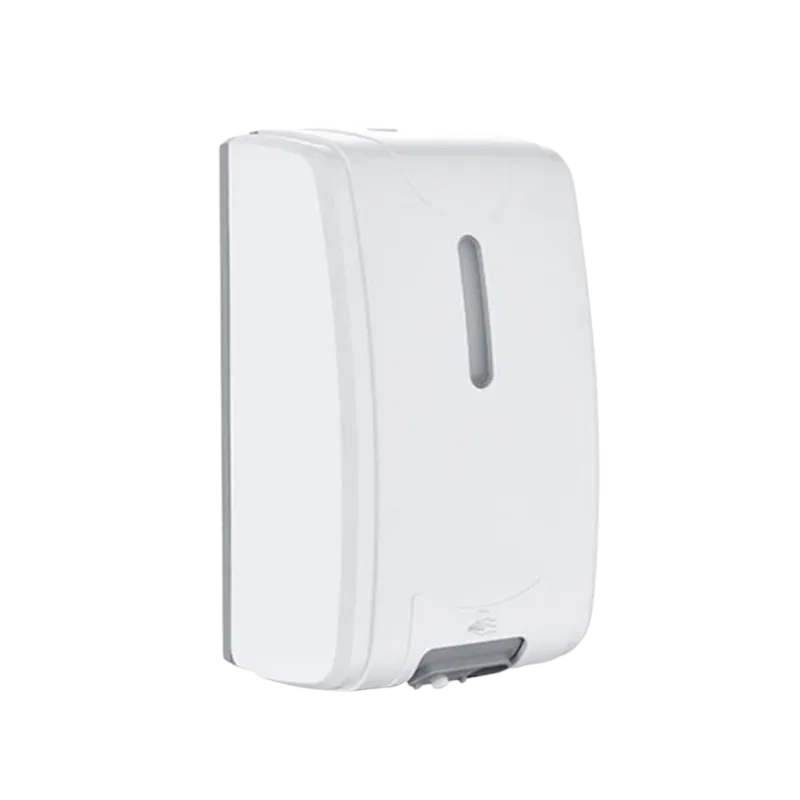 2000 ml kapasiteli, 0.5ml-6ml doz ayarlı, beyaz ABS plastik gövdeli sensörlü el dezenfektan makinesi.