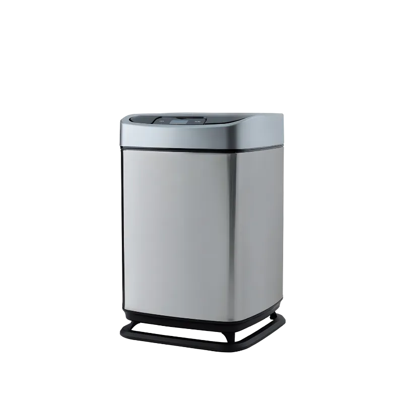 9 litre kapasiteli, ayaklı tasarıma sahip, parmak izi bırakmayan 430 paslanmaz çelik sensörlü çöp kovası.