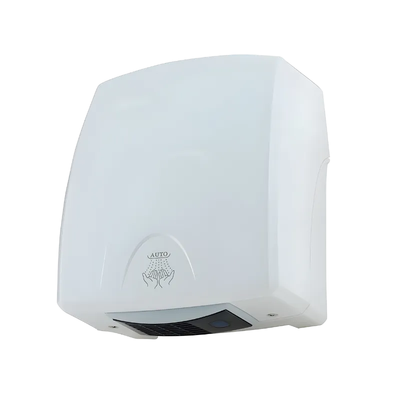 Beyaz renkli, ABS plastik gövdeli, sessiz çalışan 1500W fotoselli el kurutma makinesi.