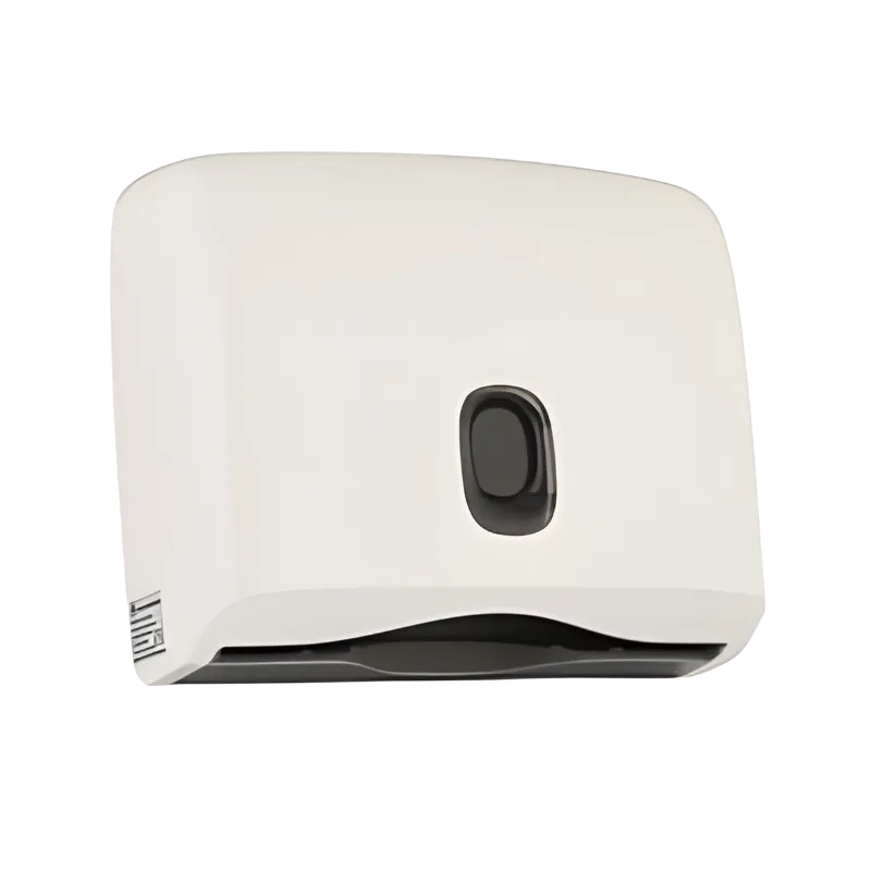 Beyaz sert ABS plastik gövdeli, 200 yaprak kapasiteli manuel Z katlama kağıt havlu dispenseri.