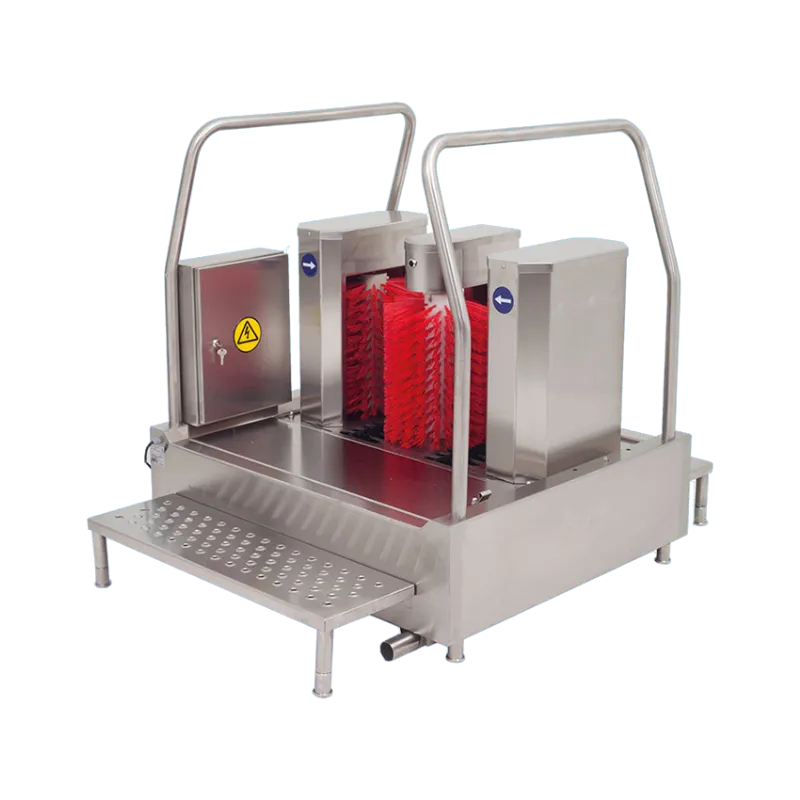 Ağır sanayi ve gıda tesisleri için dikey motorlu kırmızı fırçalara sahip sensörlü 304 kalite paslanmaz çizme ve bot yıkama makinesi.