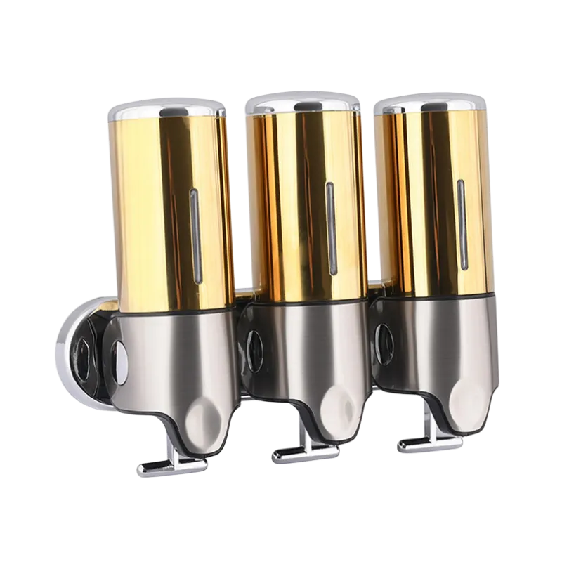 Gold Kaplama Paslanmaz Çelik Otel Tipi Şampuan Dispenseri Üçlü Set