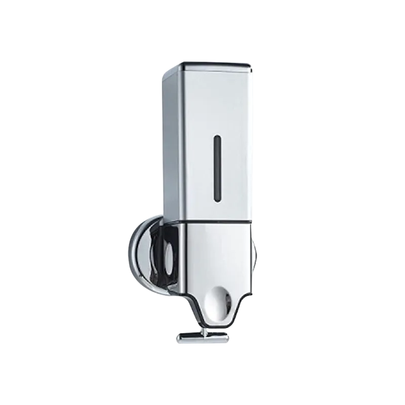 Kare formlu, 500 ml kapasiteli, ABS plastik gövdeli ve paslanmaz çelik T-Bar mekanizmalı şampuanlık.